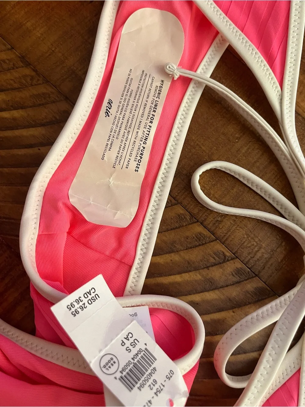 NWT Aerie Wide Rib Low Rise Tie Cheekiest Bikini Bottom in Pink - Sz S